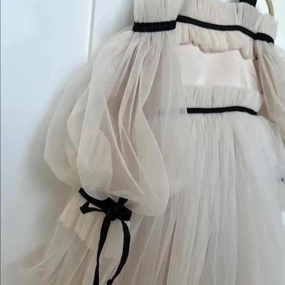 Elegant Cream Tulle Dress with Black Accents